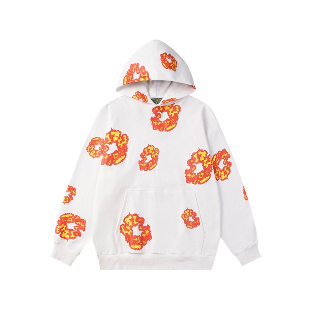 Denim Tears Orange Flower Print White Hoodie
